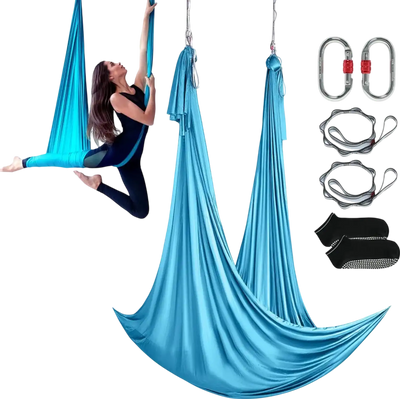 VEVOR Aerial Yoga Hammock & Swing, 5.5 Yards, Aerial Yoga Starter Kit with 100gsm Nylon Fabric, Full Rigging Hardware & Easy Set-up Guide, Antigravity Flying for All Levels Fitness Bodybuilding, Blue
