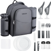 VEVOR Picnic Backpack, Beach Picnic Backpack Bag for 2 Person with Insulated Cooler Compartment, Detachable Bottle/Wine Holder, Lightweight Blanket, Plates and Cutlery Set for Hiking, Camping, Grey