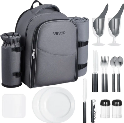 Vevor Picnic Backpack 2-Person Insulated Cooler Compartment Grey New