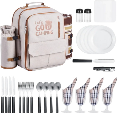 Vevor Picnic Backpack 4-Person Insulated Cooler Compartment Outdoor Dining Set New