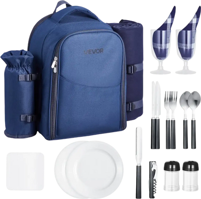 Vevor Picnic Backpack 2-Person Insulated Cooler Compartment Navy Blue New