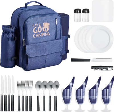 Vevor Picnic Backpack 4-Person Insulated Cooler Compartment Navy Blue New