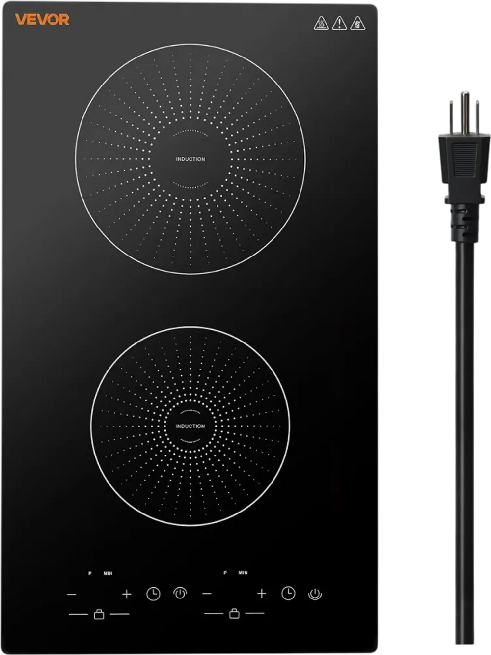 VEVOR Induction Cooktop 12in 2 Burners Built-in Electric Stove 110V 1800W, Low-Power Continuous Heating, Countertop Induction Burner, 9 Power Levels, LED Touch Screen, Ceramic Glass, and Child Lock