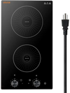 VEVOR Induction Cooktop 12in 2 Burners Built-in Electric Stove 110V 1800W, Low-Power Continuous Heating, Countertop Induction Burner, 11 Power Levels, Knob Control, Ceramic Glass, and Child Lock