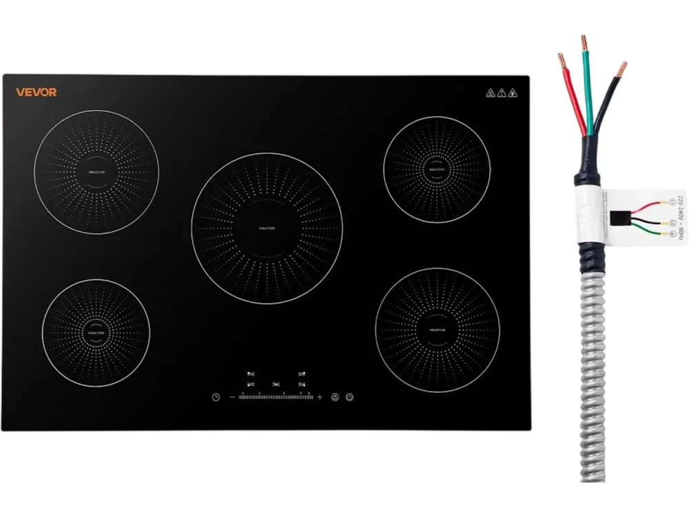 VEVOR Induction Cooktop 30in 5 Burners Built-in Electric Stove 220V 9200W, Low-Power Continuous Heating, Induction Burner for Kitchen, 9 Power Levels, LED Touch Screen, Ceramic Glass, Child Lock
