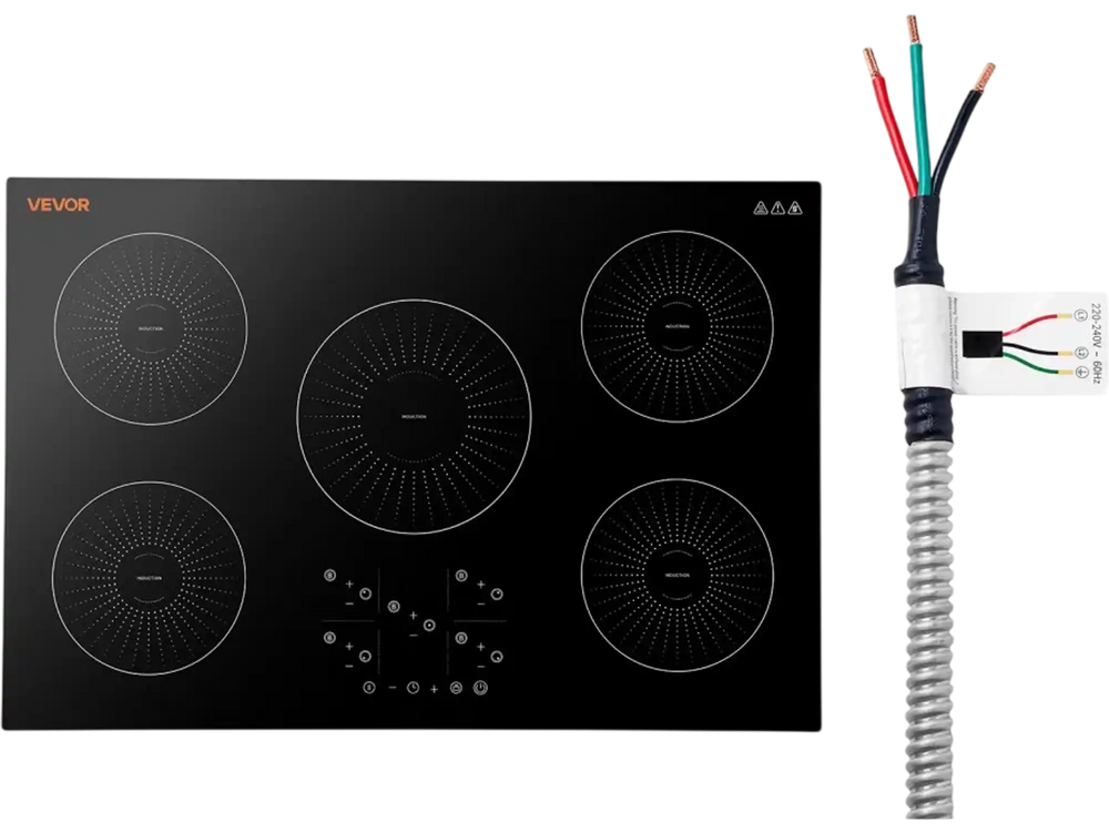 VEVOR Induction Cooktop 30in 5 Burners Built-in Electric Stove 220V 9200W, Low-Power Continuous Heating, Induction Burner for Kitchen, 9 Power Levels, LED Touch Screen, Ceramic Glass, and Child Lock