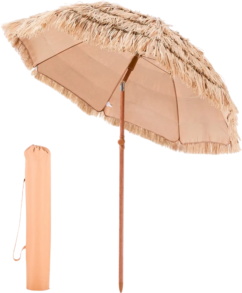 VEVOR Tiki Umbrella 6 ft Thatched Patio Umbrella with Tilt Hawaiian Style Beach Parasol with Durable PP Thatch and 8 Metal Ribs Grass Pool Umbrellas