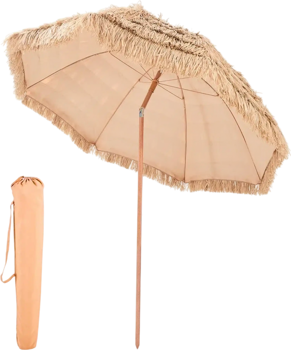 VEVOR Tiki Umbrella, 8 ft Thatched Patio Umbrella with Tilt, Hawaiian Style Beach Parasol with Durable PP Thatch and 8 Metal Ribs, Grass Pool Umbrellas for Beach, Patio, Poolside, Backyard & Garden