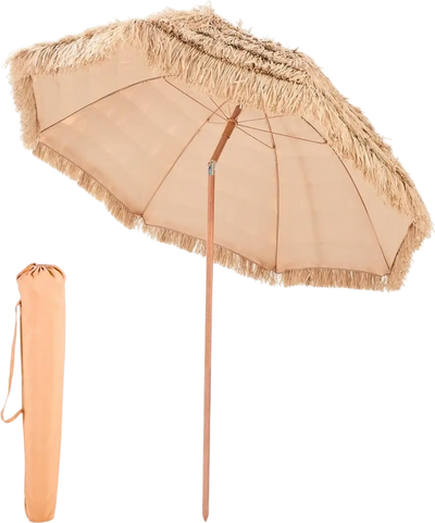 VEVOR Tiki Umbrella, 8 ft Thatched Patio Umbrella with Tilt, Hawaiian Style Beach Parasol with Durable PP Thatch and 8 Metal Ribs, Grass Pool Umbrellas for Beach, Patio, Poolside, Backyard & Garden