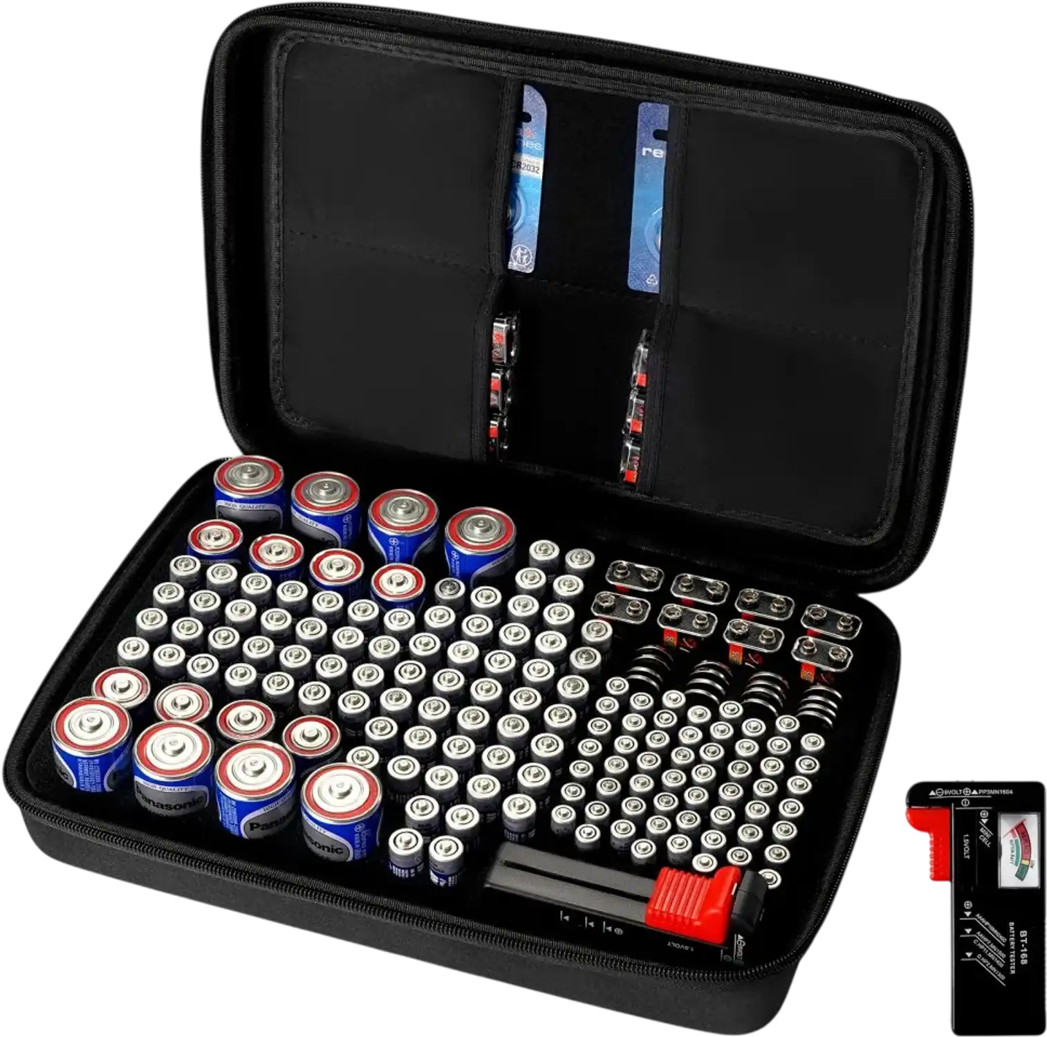 Vevor Battery Organizer Storage Box Case with Tester Holds 167 Batteri ...