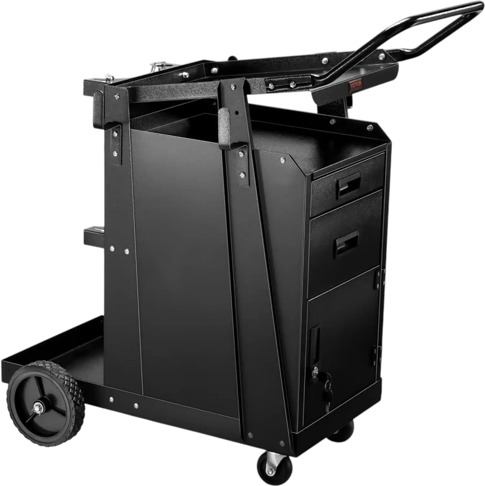 VEVOR Welding Cart, 2 Drawers Welder Cart Heavy Duty with Anti-Theft Lockable Cabinet, 350LBS Static Weight Capacity, 360° Swivel Wheels, Tank Storage Safety Chains for MIG TIG Welder, Plasma Cutter