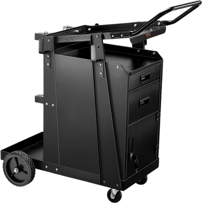 VEVOR Welding Cart, 2 Drawers Welder Cart Heavy Duty with Anti-Theft Lockable Cabinet, 350LBS Static Weight Capacity, 360° Swivel Wheels, Tank Storage Safety Chains for MIG TIG Welder, Plasma Cutter