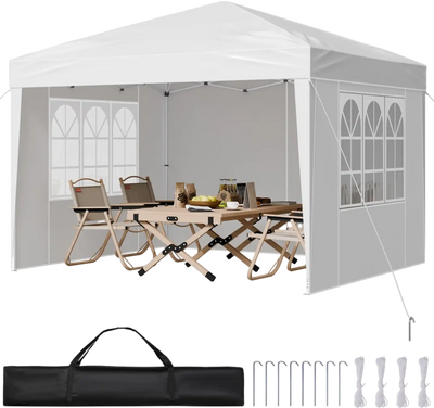 VEVOR Pop Up Canopy, 10 x 10 FT Instant Canopy Portable Gazebo with 3 Sidewalls & 2 Ventilated Windows, Height Adjustable Pop-Up Outdoor Shelter Tent for Events, Patio, Backyard, Party, Parking