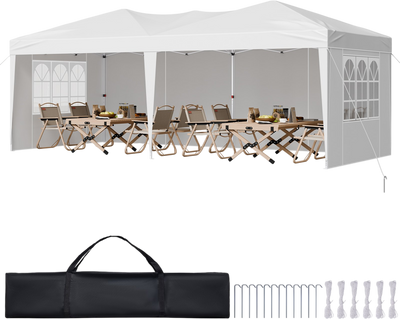 VEVOR Pop Up Canopy, 10 x 20 FT Instant Canopy Portable Gazebo with 3 Sidewalls & 2 Ventilated Windows, Height Adjustable Pop-Up Outdoor Shelter Tent for Events, Patio, Backyard, Party, Parking