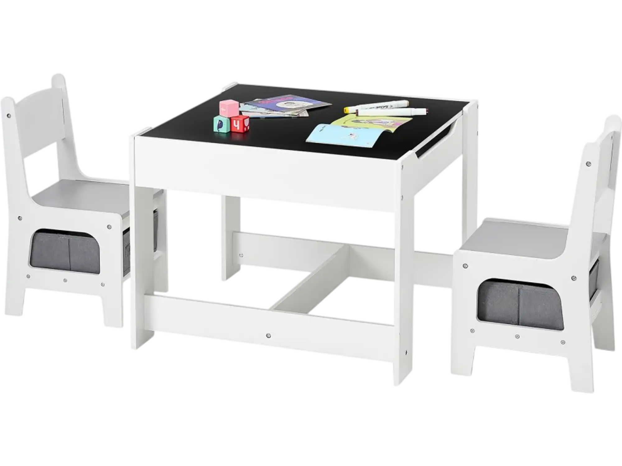 Vevor Kids Table and Chair Set Reversible Top with Storage White New