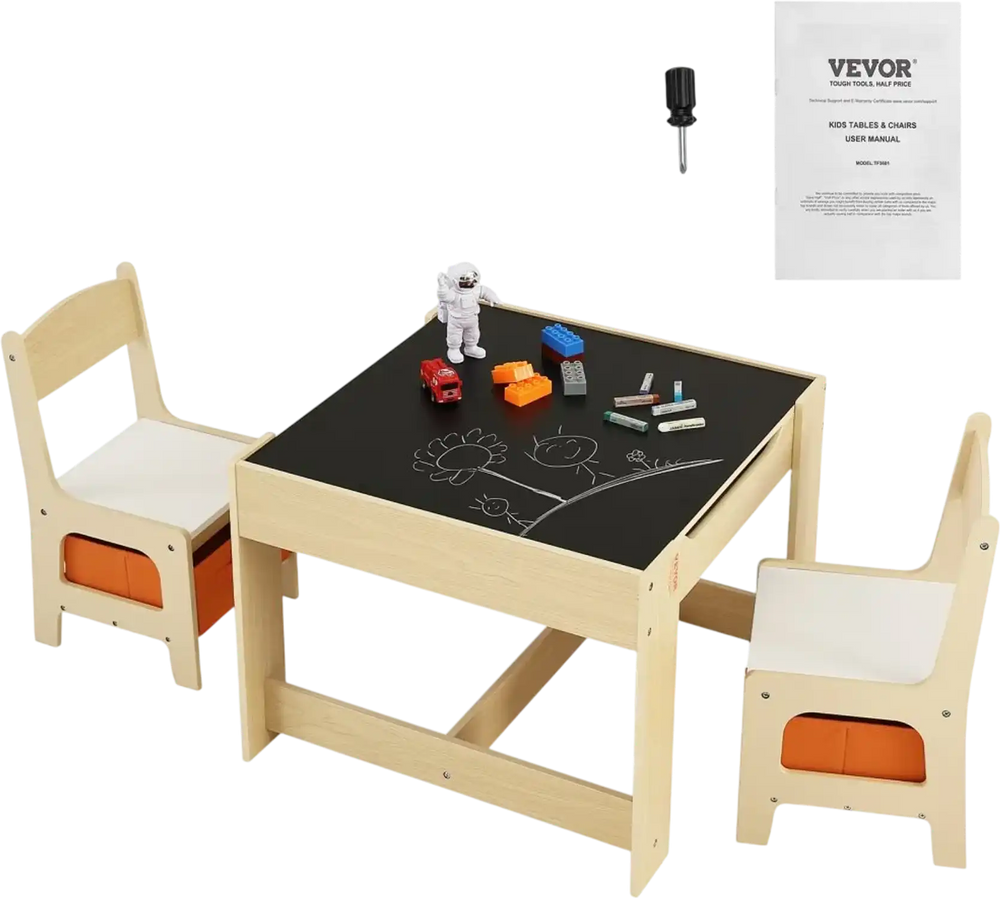 VEVOR Kids Table and Chair Set, Wooden Activity Table with Storage Space and Boxes, Kids Play Table for Toddlers Art, Craft, Reading, Learning