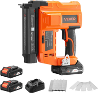 VEVOR 2-in-1 Cordless Brad Nailer, 18 Gauge, 20V Battery Powered Nail Gun and Staple Gun, with 500 pcs Nails, 500 pcs Staples, 2 x 2.0 Ah Li-ion Batteries, Charger, for Home Improvement, Woodworking