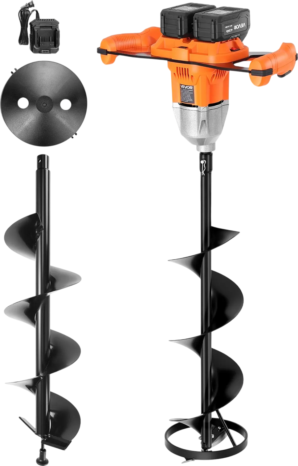VEVOR 40V Electric Ice Auger, 2 in 1 Cordless Ice Fishing Augers and Earth Auger with 8" Ices & Earth Drill Bit, Cold-Resistant Post Hole Digger, Turbo High-Speed Cutting System