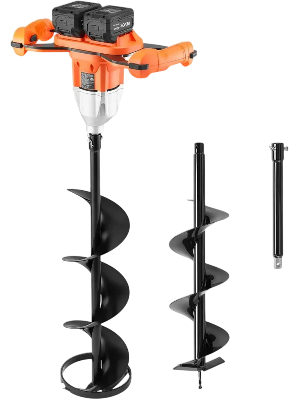VEVOR Electric Ice Auger 40V Lithium Battery 8" 2 in 1 Cordless Earth Auger, for Ice Fishing & Gardening, Turbo High-Speed Cutting System, Cold-Resistant Post Hole Digger with Drill Bits, Orange/Black