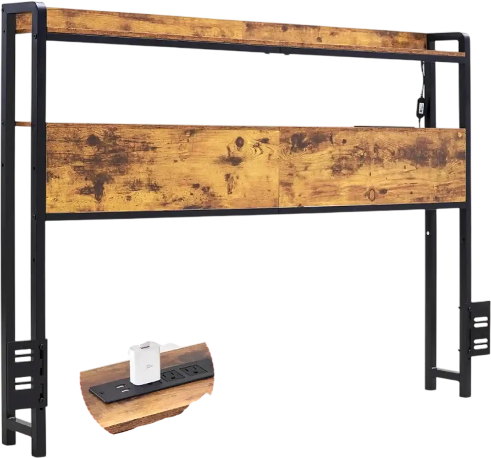 Vevor Headboard Full Size Adjustable Height with 2 Shelves LED Light Brown New