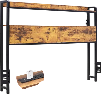 Vevor Headboard Full Size Adjustable Height with 2 Shelves LED Light Brown New