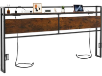 VEVOR Headboard for King Size Bed, with Storage Shelf, 2 Outlets, 1 USB and 1 Type-C Port, Sturdy and Stable Carbon Steel Frame Head Board with Charging Station, Adjustable Height, Black and Brown