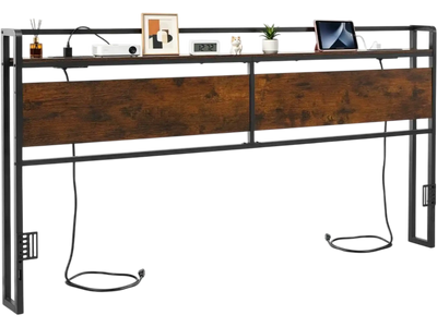 Vevor Headboard King Size Bed with Storage Shelf and Charging Station Black and Brown New