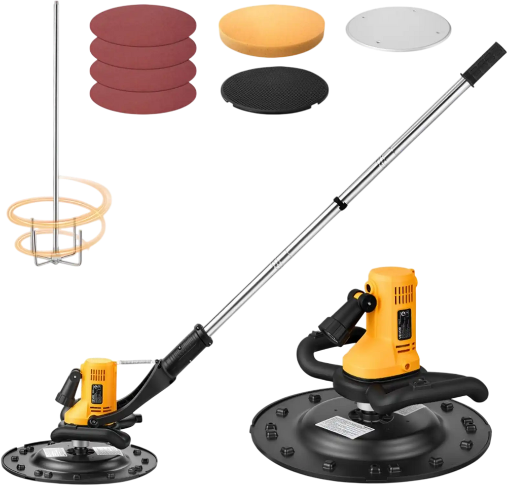VEVOR Electric Power Trowel, 800W Concrete Finishing Machine Corded with Mixing Rod, 6-Speed Adjustable 120–200 RPM, Steel & Plastic Trowel Discs, Extension Handle, Floor Smoothing Cement Finisher