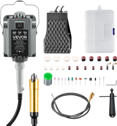 VEVOR Flex Shaft Grinder, 1000W 30000RPM Electric Flex Shaft Rotary Tool, Foot-Pedal Control Hanging Carver Grinder with 74PCS Accessory Kit for Sanding Buffing Polishing Cutting