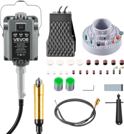 VEVOR Flex Shaft Grinder, 1200W 30000RPM Electric Flex Shaft Rotary Tool, Foot-Pedal Control Hanging Carver Grinder with 112PCS Accessory Kit for Sanding Buffing Polishing Cutting