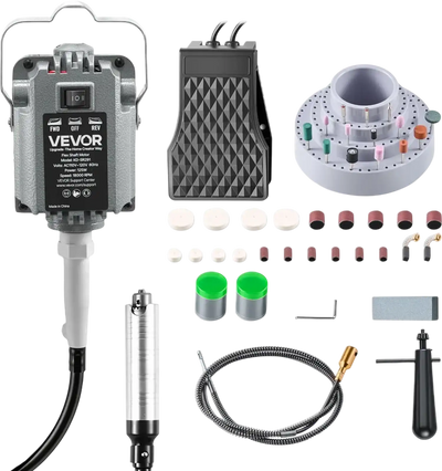 VEVOR Flex Shaft Grinder, 125W 18000RPM Electric Flex Shaft Rotary Tool, Foot-Pedal Control Hanging Carver Grinder with 112PCS Accessory Kit for Sanding Buffing Polishing Cutting