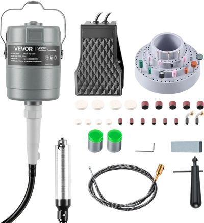 VEVOR Flex Shaft Grinder, 150W 23000RPM Electric Flex Shaft Rotary Tool, Foot-Pedal Control Hanging Carver Grinder with 112PCS Accessory Kit for Sanding Buffing Polishing Cutting