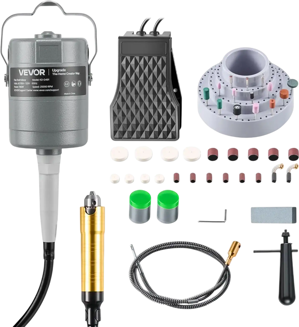 VEVOR Flex Shaft Grinder, 780W 25000RPM Electric Flex Shaft Rotary Tool, Foot-Pedal Control Hanging Carver Grinder with 112PCS Accessory Kit for Sanding Buffing Polishing Cutting