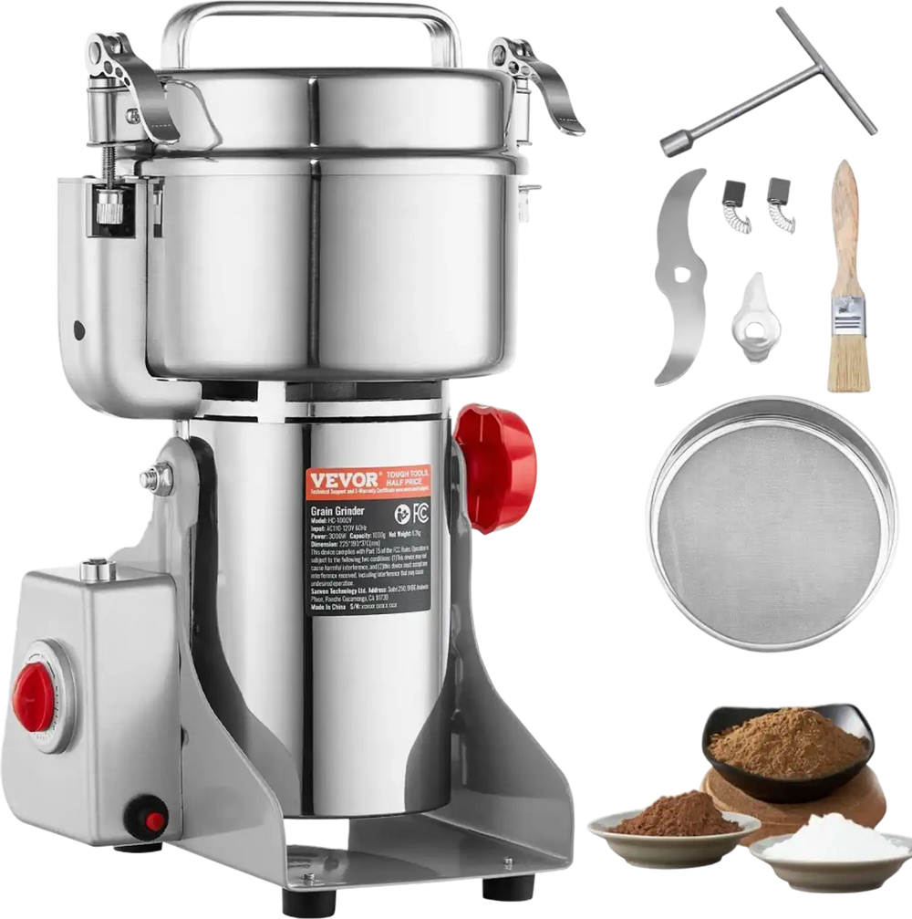 VEVOR 1000g Electric Grain Mill Grinder, High Speed 3000W Commercial Spice Grinders, Stainless Steel Pulverizer Powder Machine, for Dry Grains Spices Cereals Coffee Corn Pepper, Swing Type