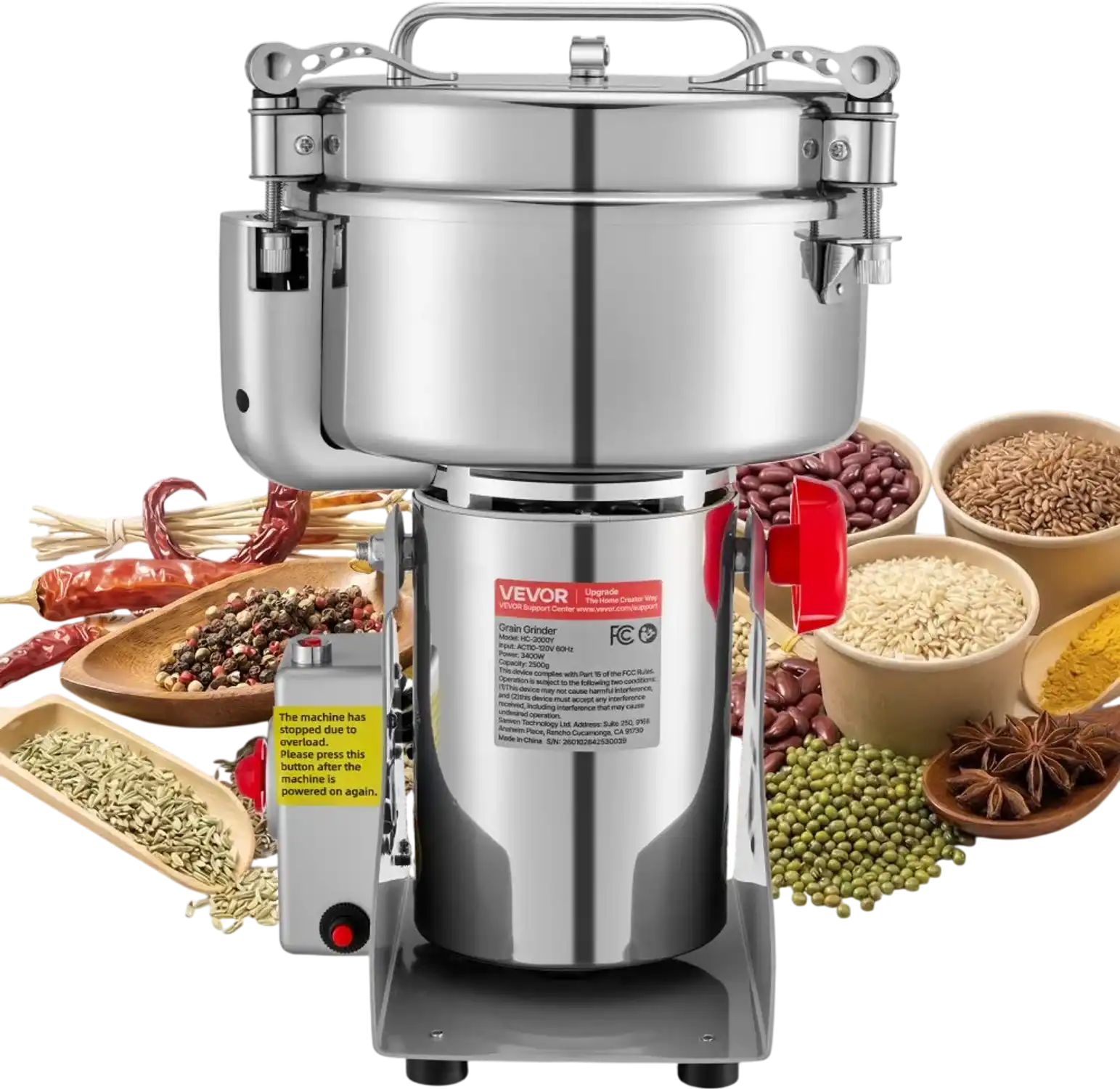 Vevor Electric Grain Mill Grinder 2000g 3400W 32000 RPM Swing Type New