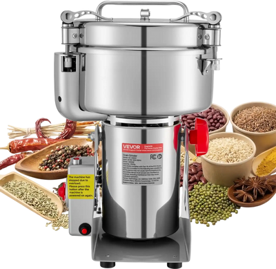 VEVOR 2500g Electric Grain Mill Grinder, 3400W 32000RPM High Speed Spice Corn Dry Grinding Machine, Stainless Steel Pulverizer Powder Machine for Dried Grains Coffee Beans Spices Nuts (270° Swing Type)