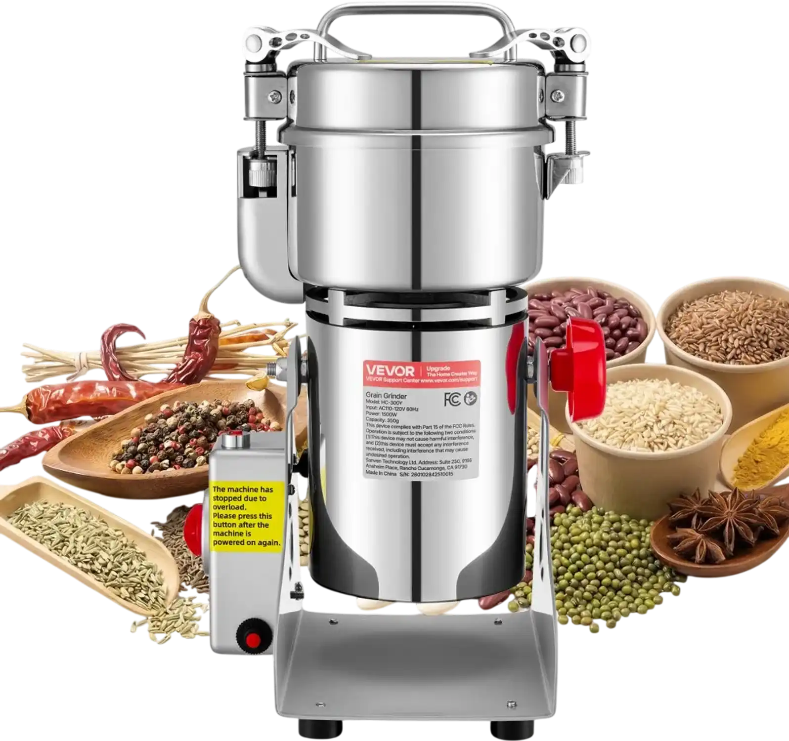 Vevor Electric Grain Mill Grinder 300g 1500W High-Speed Stainless Steel Swing Type New