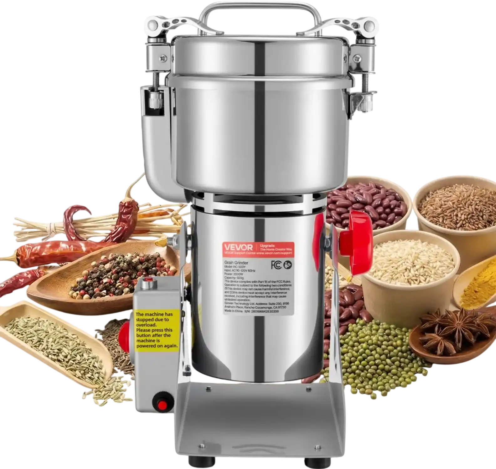 Vevor Electric Grain Mill Grinder 500g 2000W High-Speed Stainless Steel Swing Type New