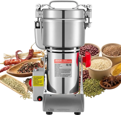 VEVOR 500g Electric Grain Mill Grinder, 2000W 28000RPM High Speed Spice Corn Dry Grinding Machine, Stainless Steel Pulverizer Powder Machine for Dried Grains Coffee Beans Spices Nuts (270° Swing Type)