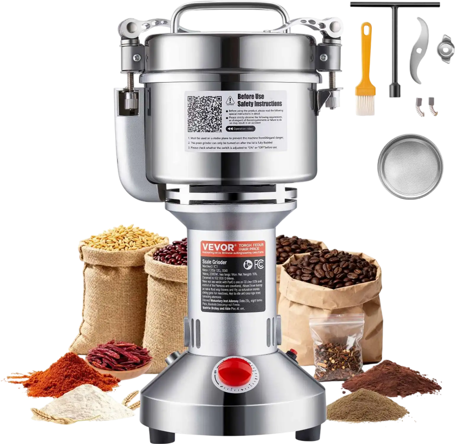 Vevor Electric Spice Grinder 750g 2000W High-Speed Stainless Steel New
