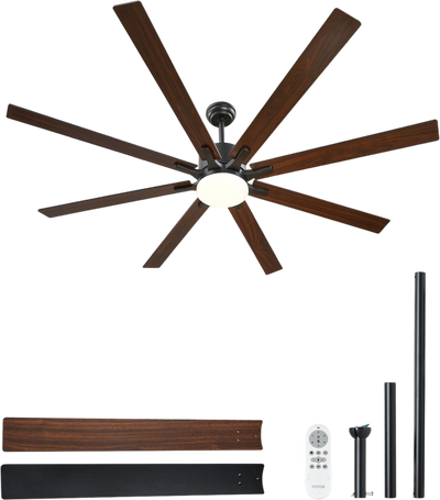 VEVOR 72 Inch Ceiling Fan with Light, 6-Speed Remote Control, Dimmable 3-Color Temperature, Reversible DC Motor, Modern Low Profile Flush Mount Fan for Bedroom, Living Room, Indoor/Outdoor Use, Black