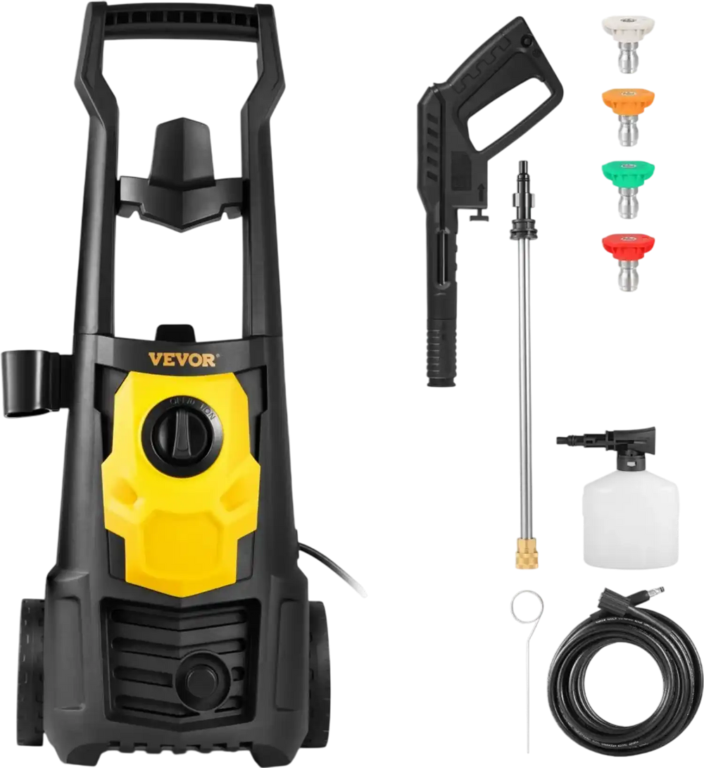 VEVOR Electric Power Washer, 2000 PSI, Max 1.65 GPM Pressure Washer with 30 ft Hose & Reel, 5 Quick Connect Nozzles, Foam Cannon, Portable to Clean Patios, Cars, Fences, Driveways, ETL Listed