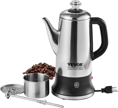 Vevor Percolator Coffee Pot 12-Cup Electric Stainless Steel Silver New