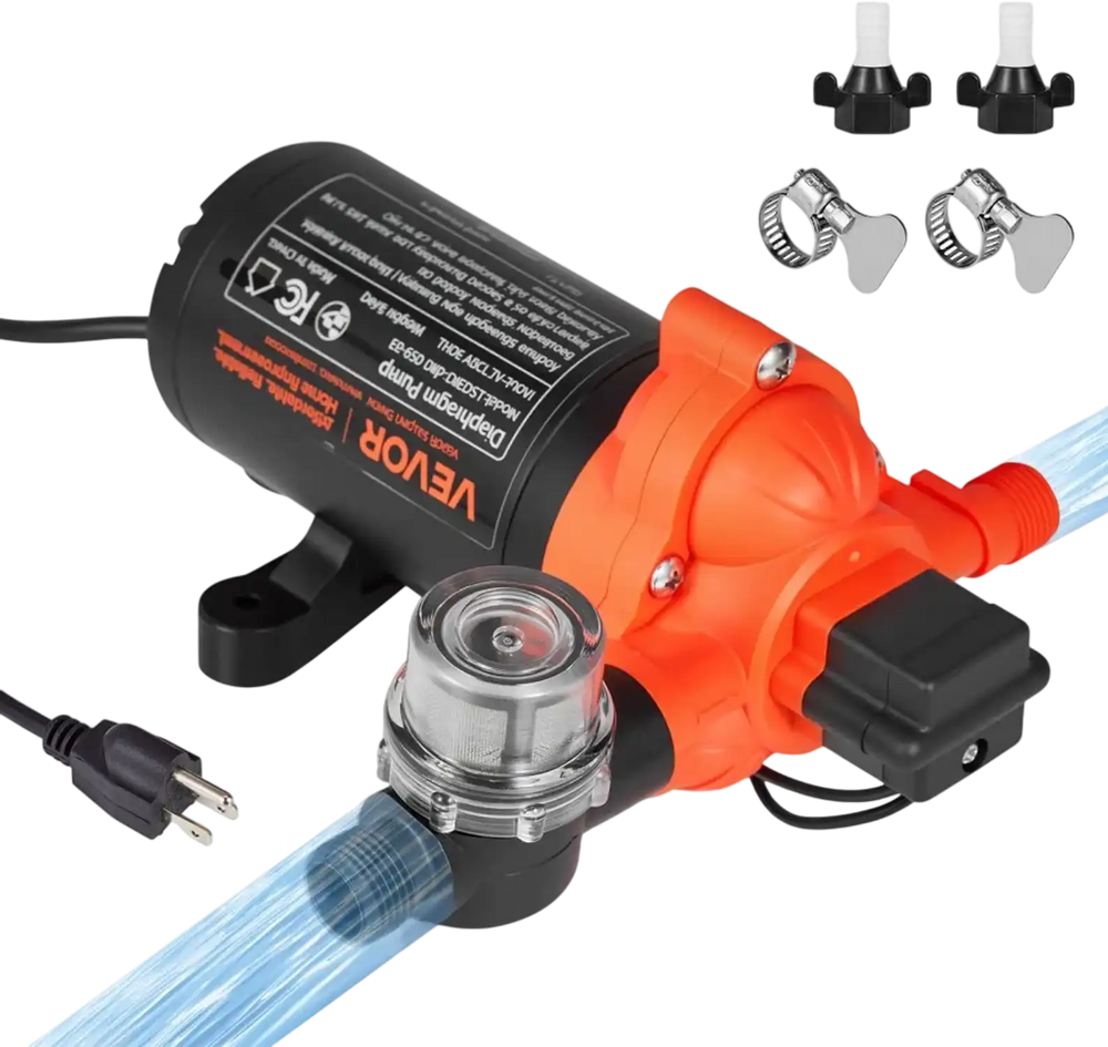 VEVOR Water Pressure Pump, 110V AC 4 GPM, 3-Chamber On Demand Electric Diaphragm Water Transfer Pump, 45 PSI Max Pressure, Automatic Pressure Switch, for Home Kitchen Garden Irrigation Car Washing