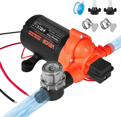 VEVOR RV Water Pump, 12V DC 4 GPM (15.1 L/min), 3-Chamber Self-Priming Diaphragm Water Pump with Automatic Pressure Switch, 40 PSI Max Pressure, On Demand for RV, Caravan, Marine, Yacht, Car Washing