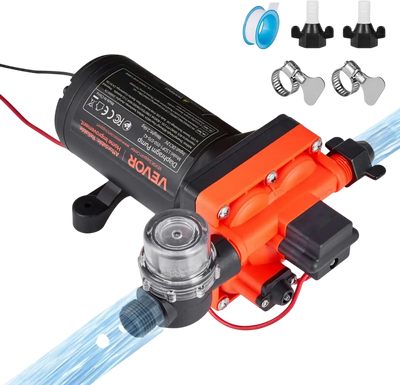 VEVOR RV Water Pump, 12V DC 5 GPM (18.9 L/min), 4-Chamber Self-Priming Diaphragm Water Pump with Automatic Pressure Switch, 70 PSI Max Pressure, On Demand for RV, Caravan, Marine, Yacht, Car Washing