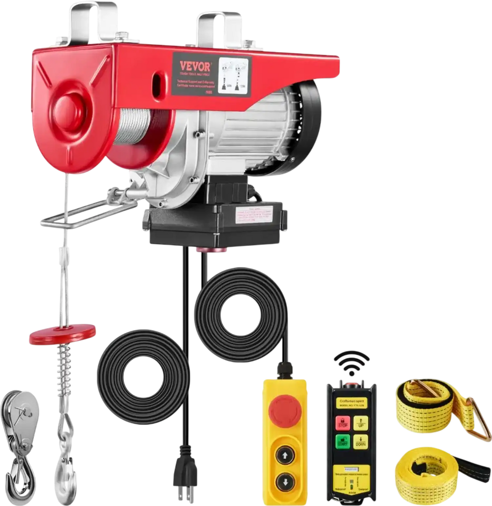 VEVOR Electric Hoist, 1320 lbs 120V Electric Winch with 328 ft Wireless & 14 ft Wired Remote Control, 40 ft Single Cable Lifting Height, Single/Double Slings, Lift Hoist for Garage Warehouse Factory