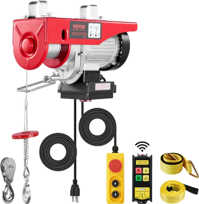 VEVOR Electric Hoist, 1320 lbs 120V Electric Winch with 328 ft Wireless & 14 ft Wired Remote Control, 40 ft Single Cable Lifting Height, Single/Double Slings, Lift Hoist for Garage Warehouse Factory