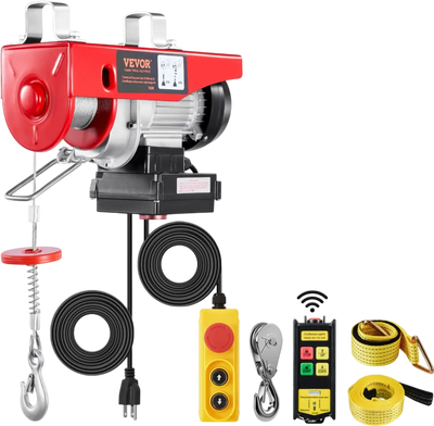 VEVOR Electric Hoist, 440 lbs 120V Electric Winch with 328 ft Wireless & 14 ft Wired Remote Control, 40 ft Single Cable Lifting Height, Single/Double Slings, Lift Hoist for Garage Warehouse Factory