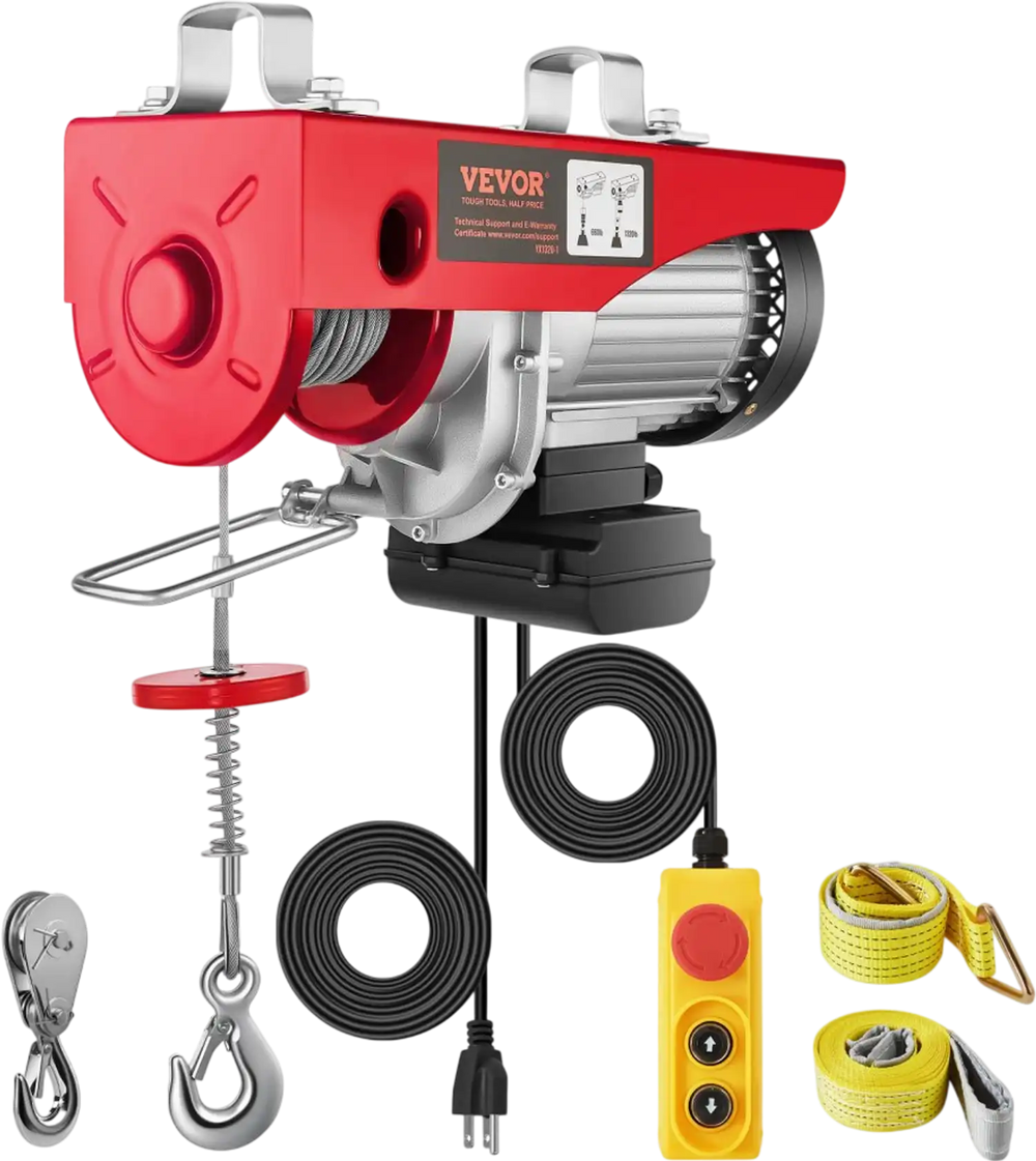 VEVOR Electric Hoist, 1320 lbs Lifting Capacity, 1150W 110V Electric Steel Wire Winch with 14ft Wired Remote Control, 40ft Single Cable Lifting Height & Pure Copper Motor, for Garage Warehouse Factory